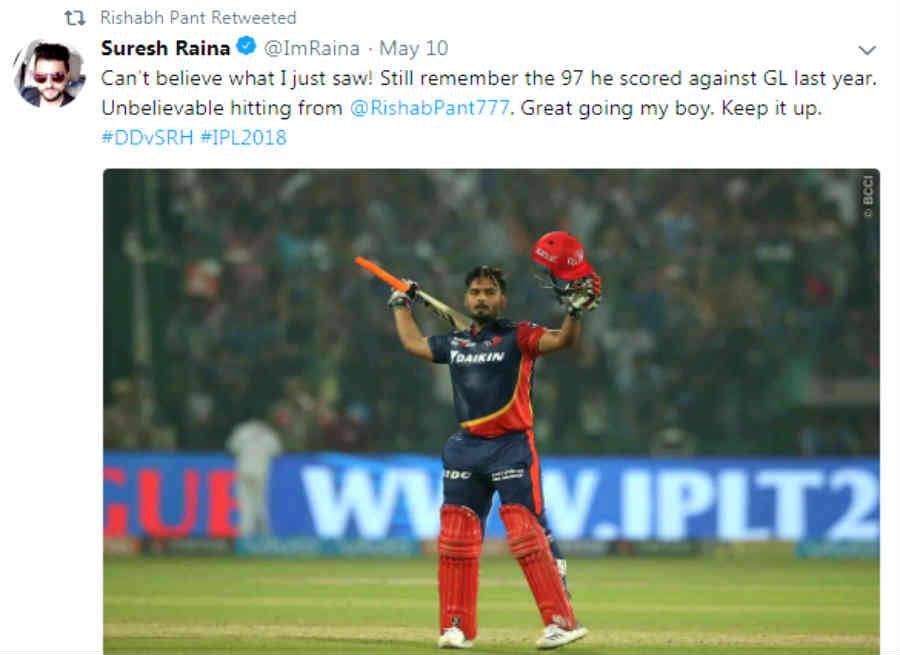 Suresh Raina Tweets about Rishabh Pant